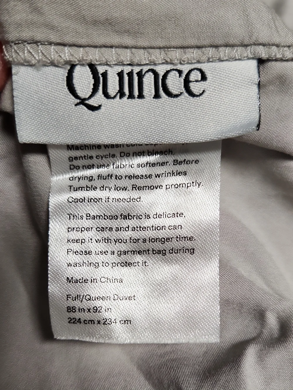 Quince Bamboo Duvet Cover Full/Queen Light Grey